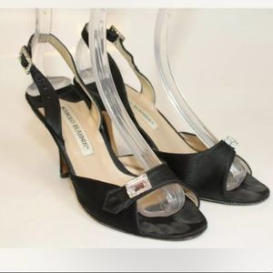 Designer Manolo Blahnik Women’s Sz 6/36 Black Satin Sexy Peep Toe D'Orsay Heels